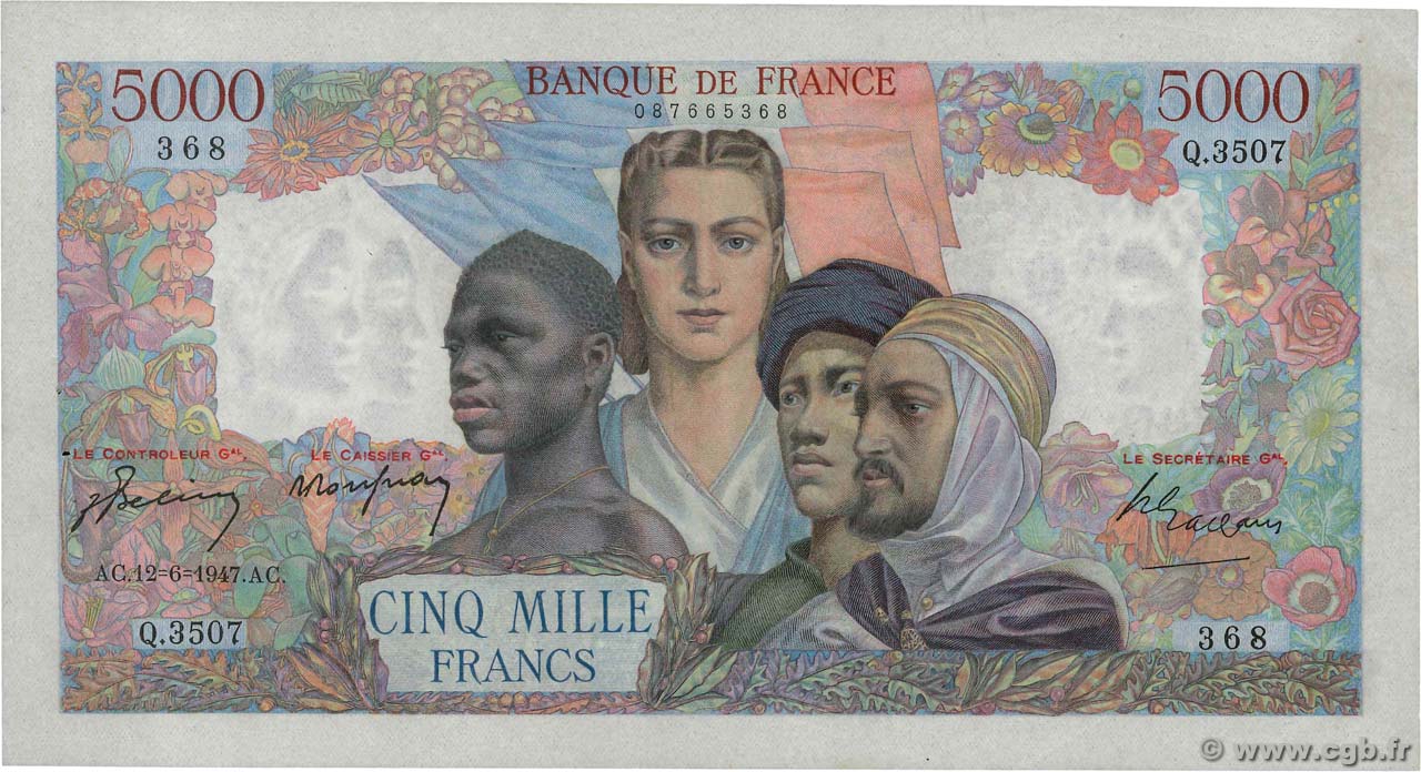 5000 Francs EMPIRE FRANÇAIS FRANKREICH  1947 F.47.60 VZ+