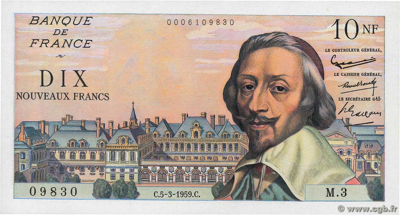 10 Nouveaux Francs RICHELIEU FRANCE  1959 F.57.01 AU