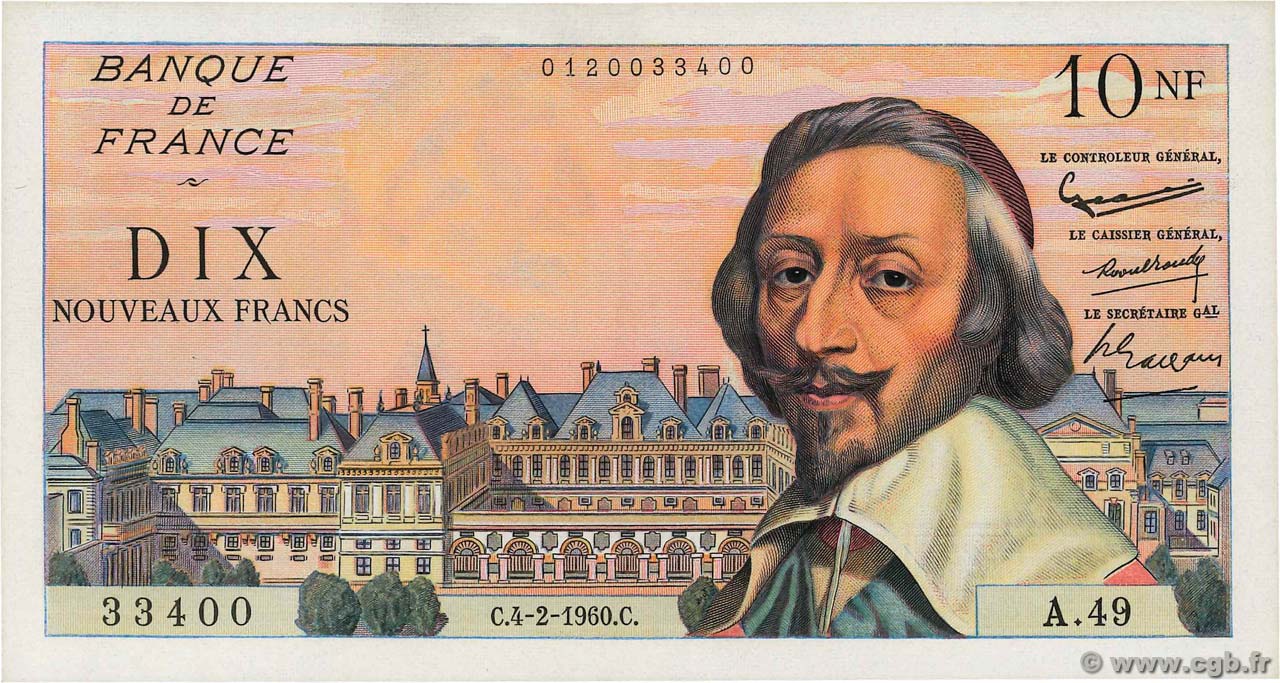 10 Nouveaux Francs RICHELIEU FRANCE  1960 F.57.05 SPL