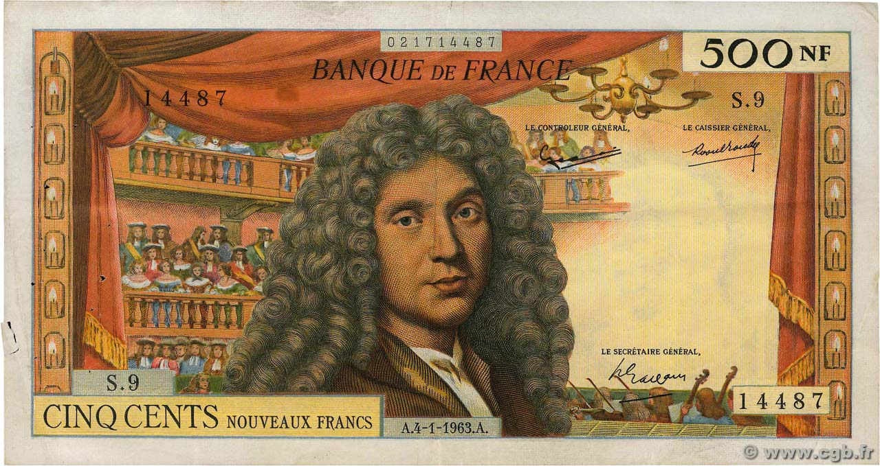500 Nouveaux Francs MOLIÈRE FRANCE  1963 F.60.04 VF-