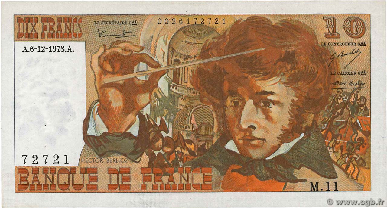10 Francs BERLIOZ FRANCE  1973 F.63.02 pr.SPL