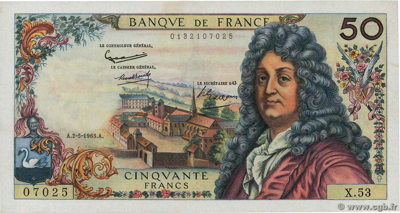 50 Francs RACINE FRANCIA  1963 F.64.05 EBC