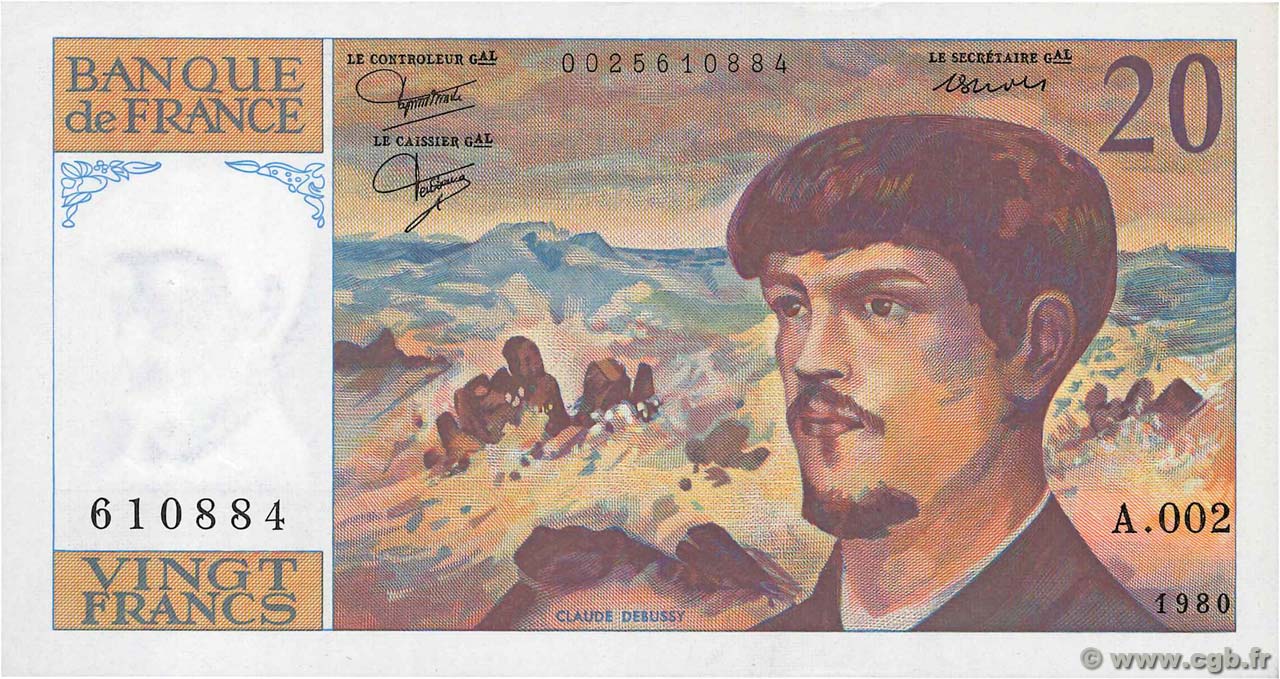 20 Francs DEBUSSY FRANCIA  1980 F.66.01A2 AU
