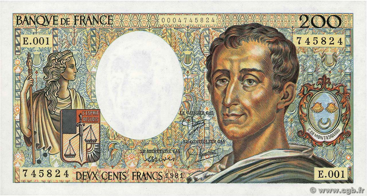 200 Francs MONTESQUIEU FRANCE  1981 F.70.01 AU