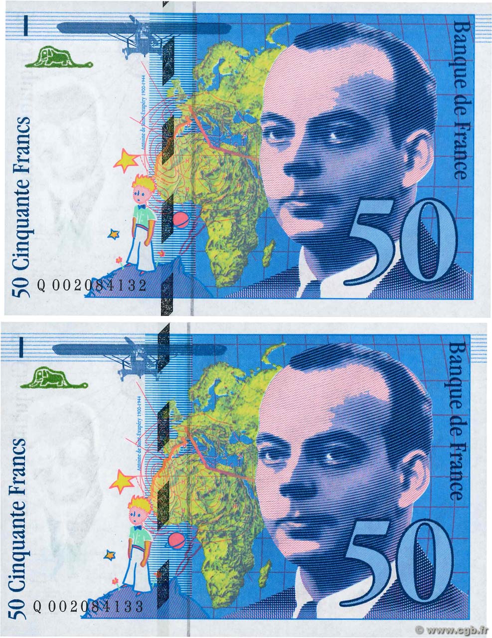 50 Francs SAINT-EXUPÉRY Consécutifs FRANKREICH  1992 F.72.01b fST+