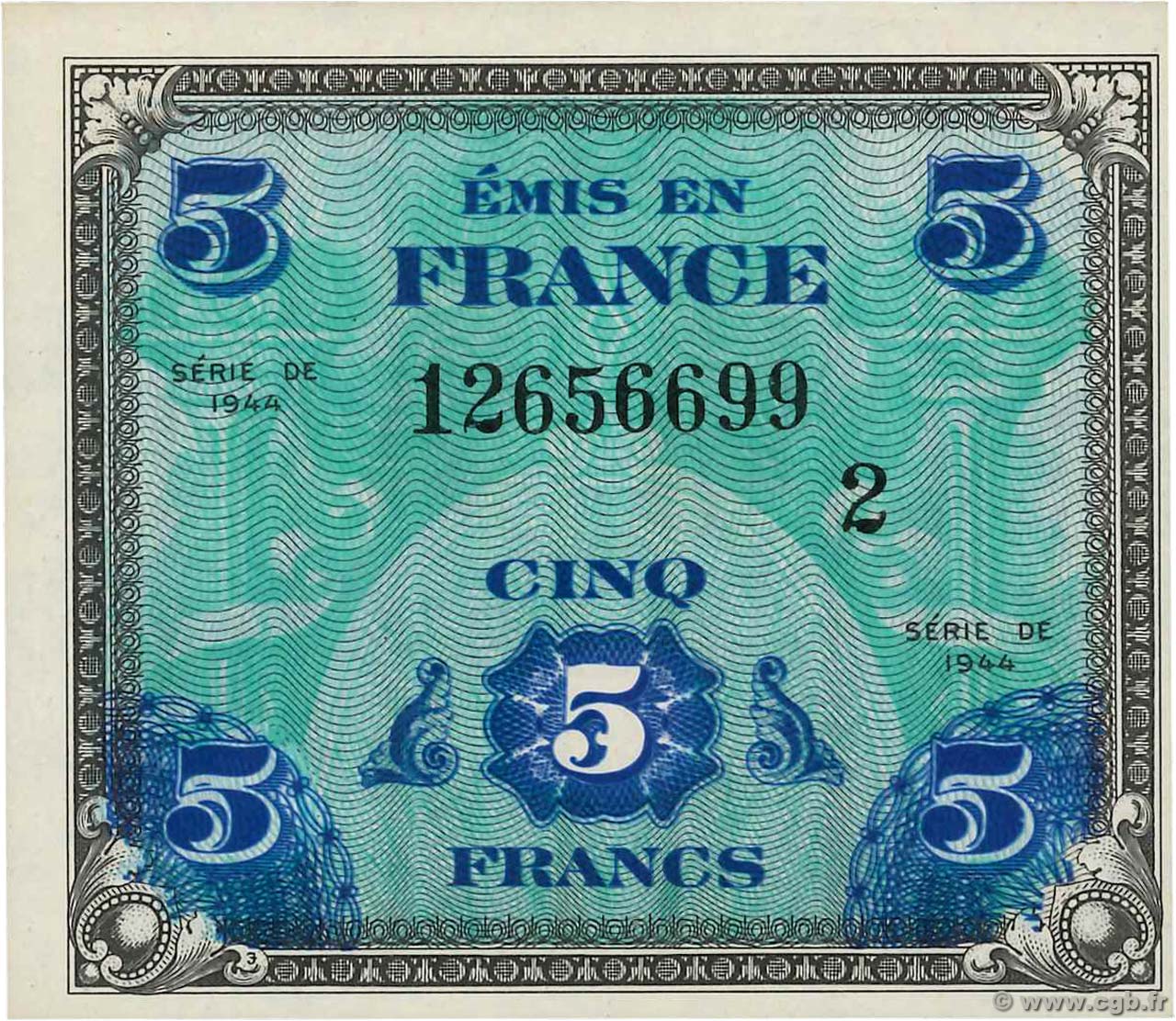 5 Francs DRAPEAU FRANCE  1944 VF.17.02 UNC