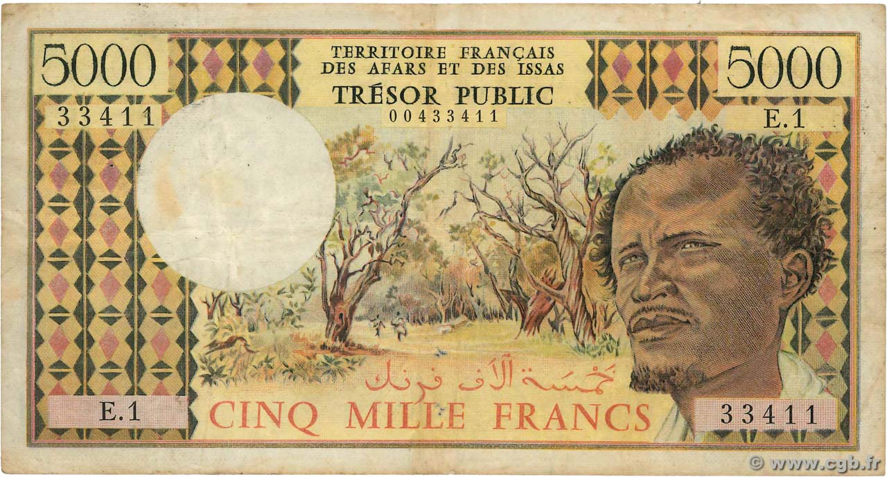 5000 Francs  AFARS AND ISSAS  1975 P.35 F+