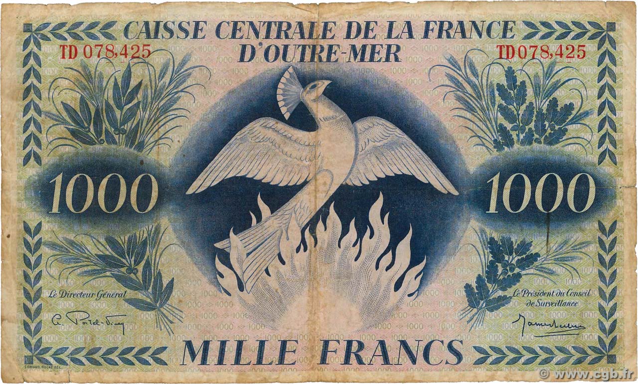 1000 Francs Phénix AFRIQUE ÉQUATORIALE FRANÇAISE  1944 P.19a RC+