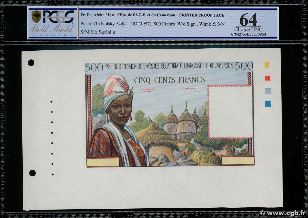 500 Francs Épreuve AFRIQUE ÉQUATORIALE FRANÇAISE  1957 P.33s q.FDC