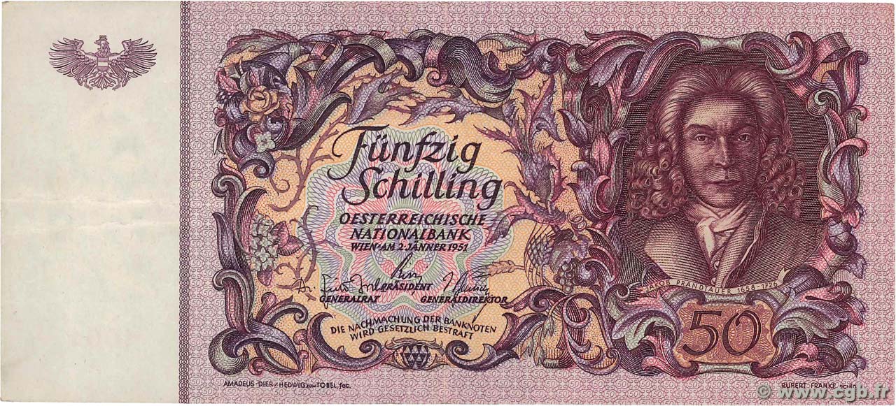 50 Schilling AUSTRIA  1951 P.130 MBC