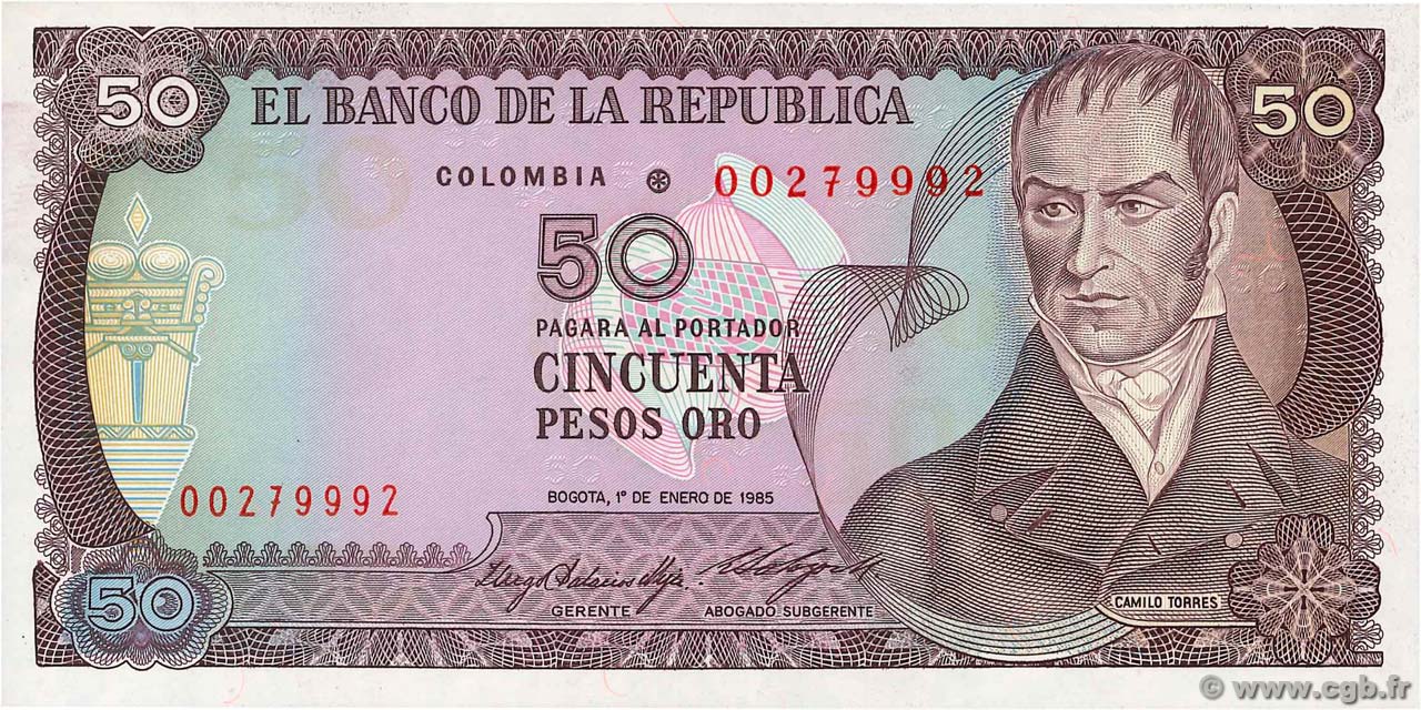 50 Pesos Oro Remplacement COLOMBIE  1985 P.425ar pr.NEUF
