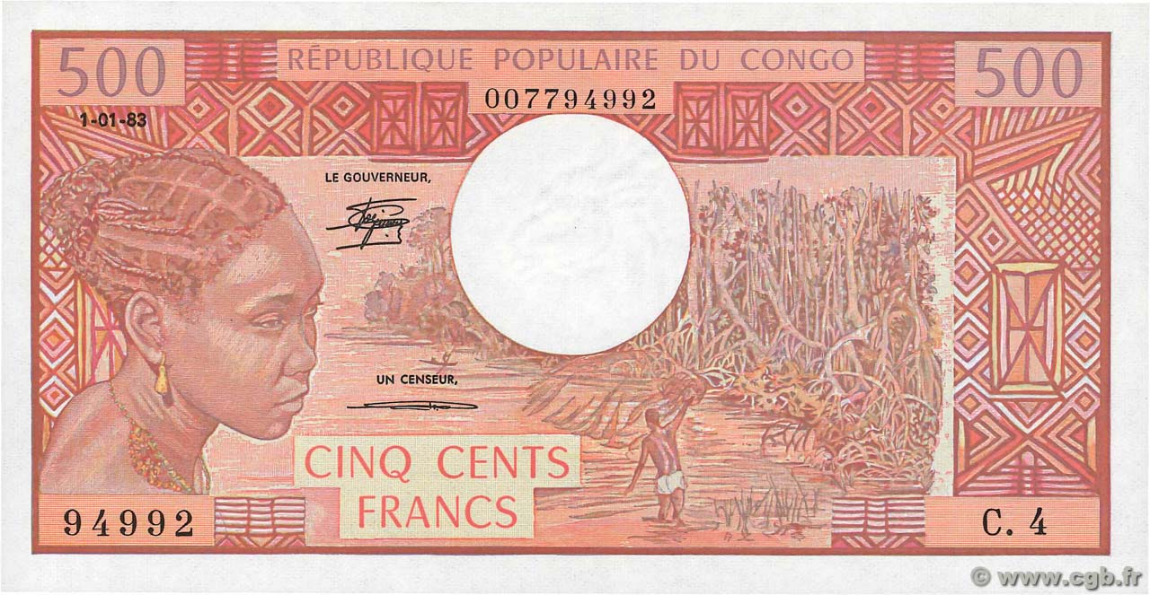 500 Francs CONGO  1983 P.02d UNC