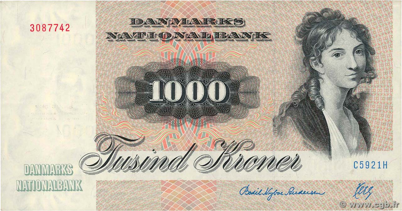 1000 Kroner DENMARK  1992 P.053g XF+