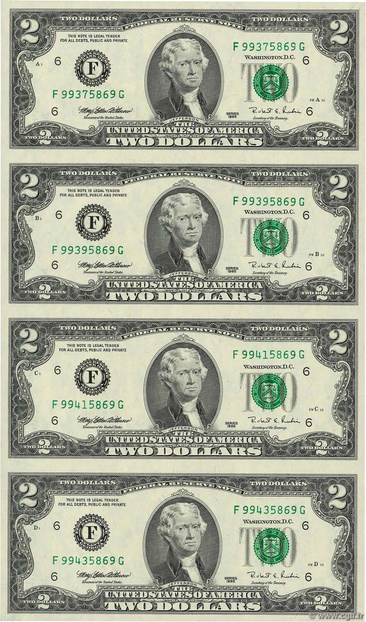 2 Dollars Planche UNITED STATES OF AMERICA Atlanta 1995 P.497pl UNC