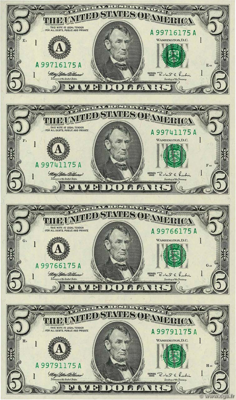5 Dollars VEREINIGTE STAATEN VON AMERIKA Boston 1995 P.498pl ST