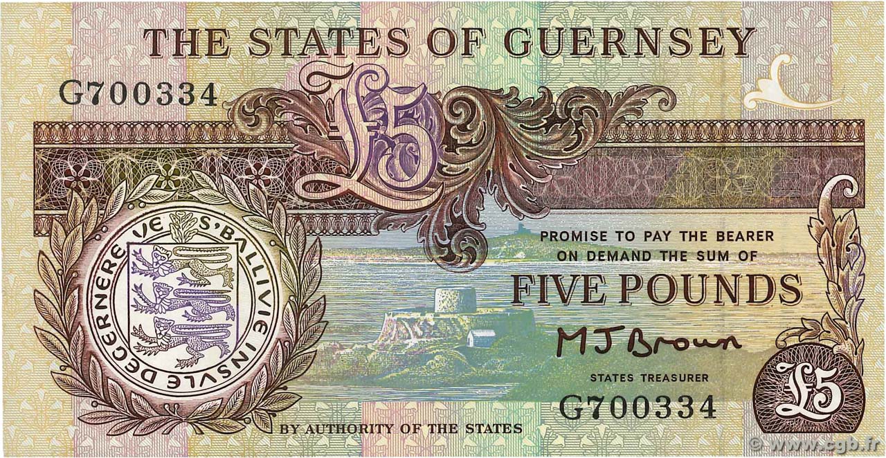 5 Pounds GUERNSEY  1990 P.53a UNC