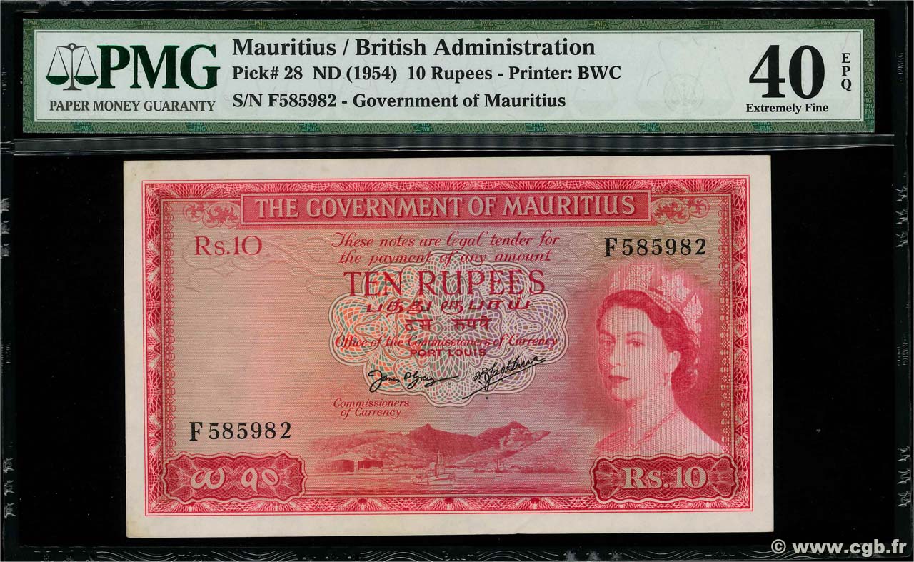 10 Rupees MAURITIUS  1954 P.28 EBC