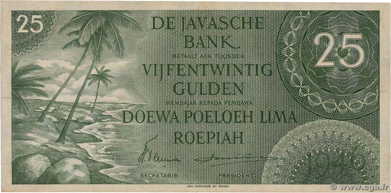 25 Gulden NIEDERLÄNDISCH-INDIEN  1946 P.091 VZ