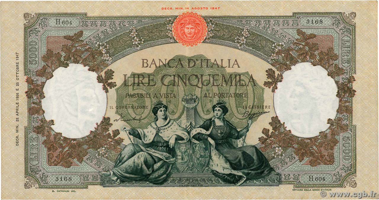5000 Lire ITALY  1956 P.085c VF+