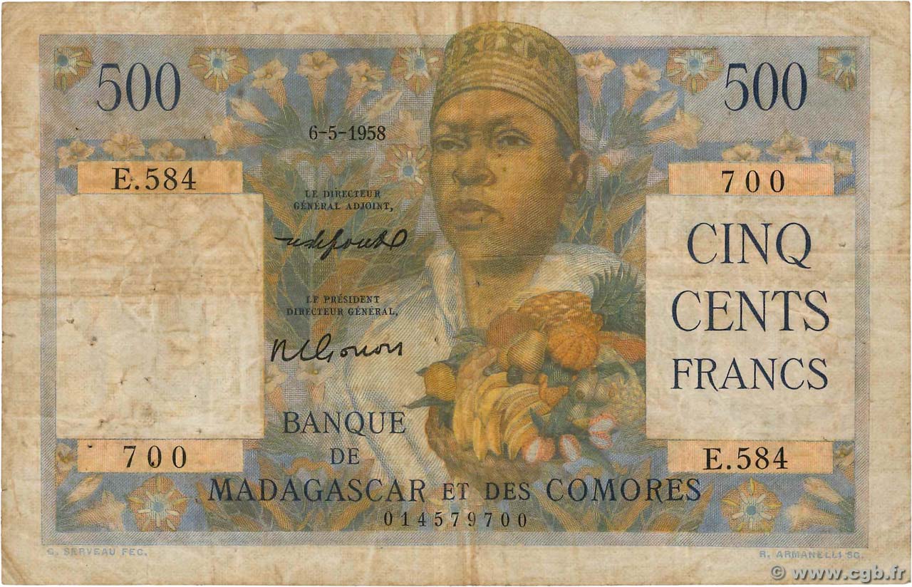 500 Francs MADAGASCAR  1958 P.047b F
