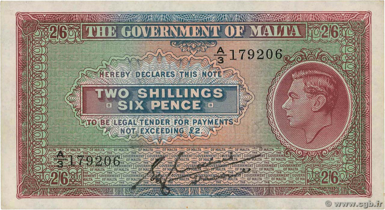 2 Shillings 6 Pence MALTE  1940 P.18 VZ