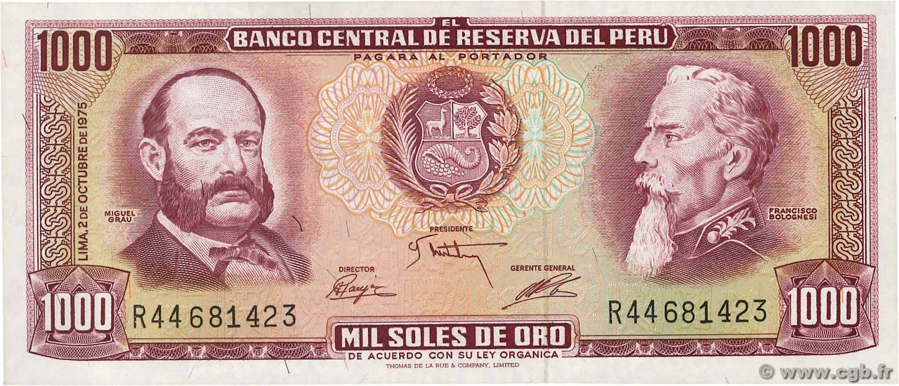 1000 Soles de Oro PERU  1975 P.111 FDC