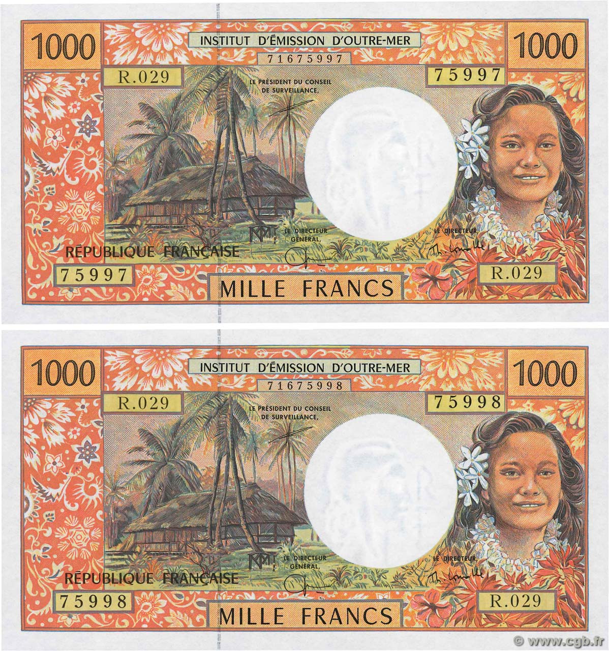 1000 Francs Consécutifs POLYNÉSIE, TERRITOIRES D OUTRE MER  2003 P.02h pr.NEUF