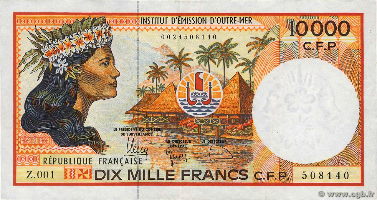 10000 Francs POLYNESIA, FRENCH OVERSEAS TERRITORIES  2010 P.04g VF