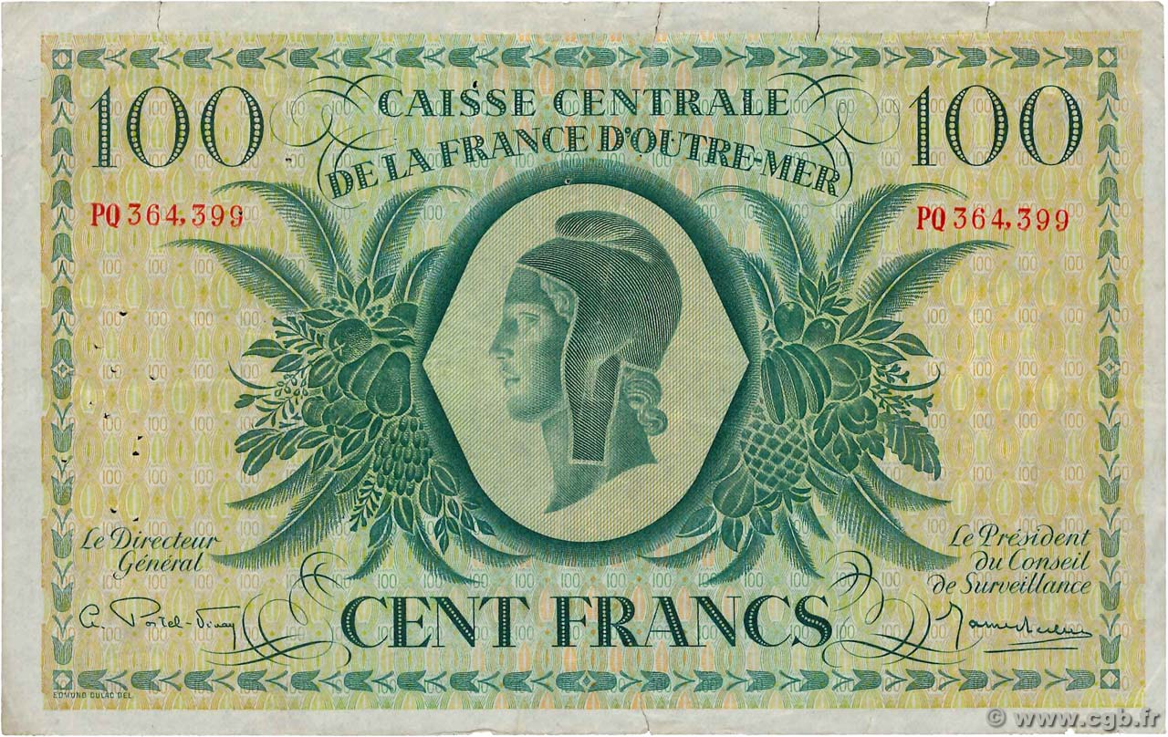 100 Francs ISLA DE LA REUNIóN  1944 P.39a RC+