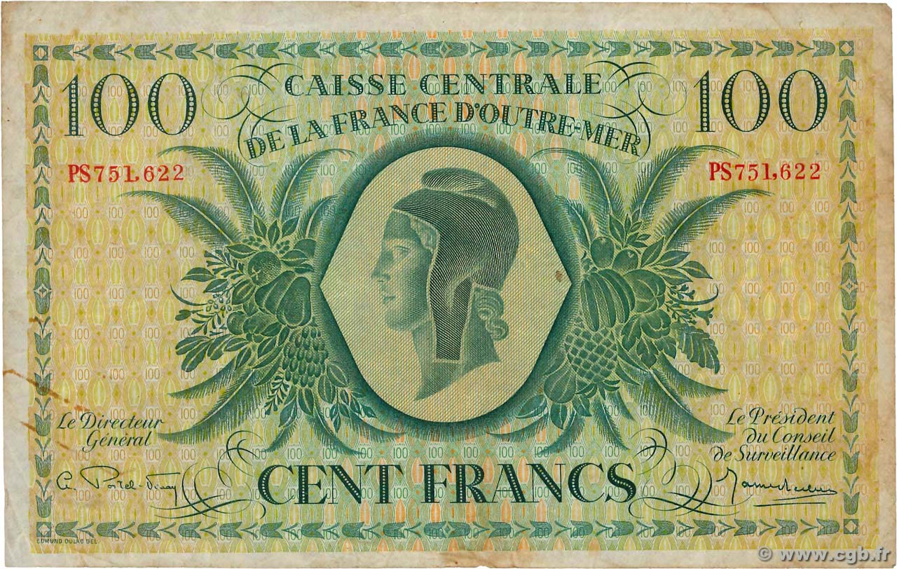 100 Francs ISLA DE LA REUNIóN  1944 P.39b BC