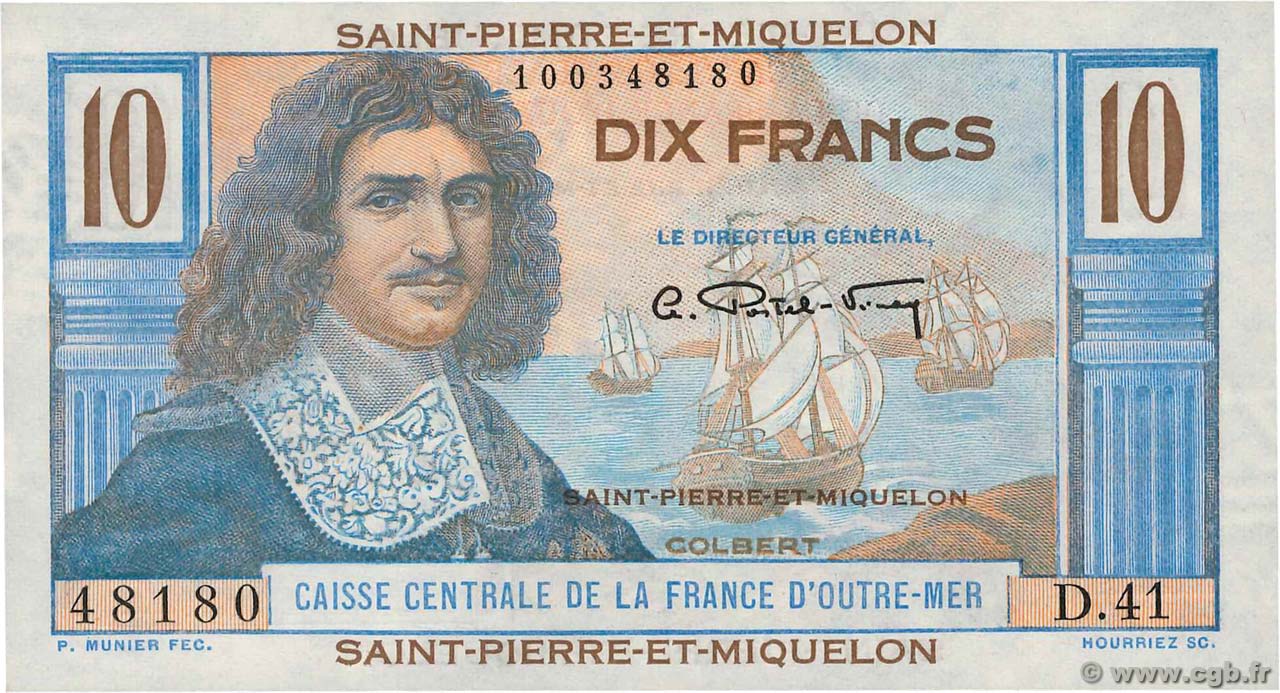 10 Francs Colbert SAN PEDRO Y MIGUELóN  1946 P.23 FDC