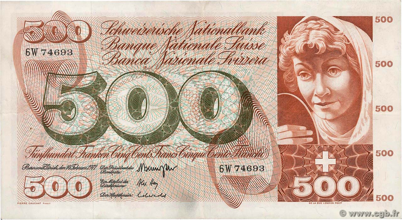 500 Francs SWITZERLAND  1971 P.51i VF