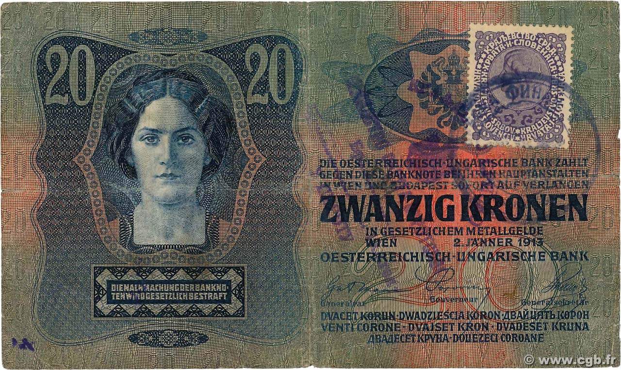 20 Kronen YUGOSLAVIA  1919 P.007 VF
