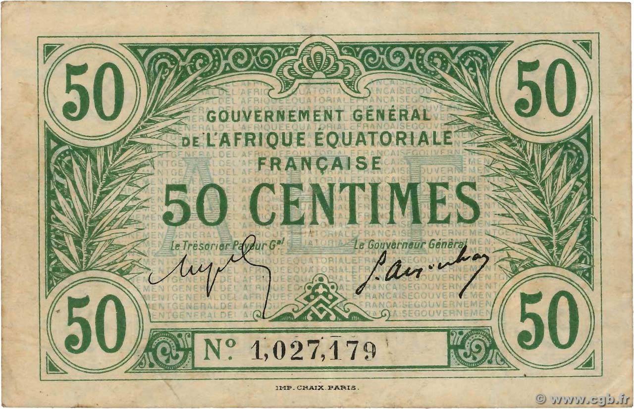 50 Centimes AFRIQUE ÉQUATORIALE FRANÇAISE  1917 P.01b MBC