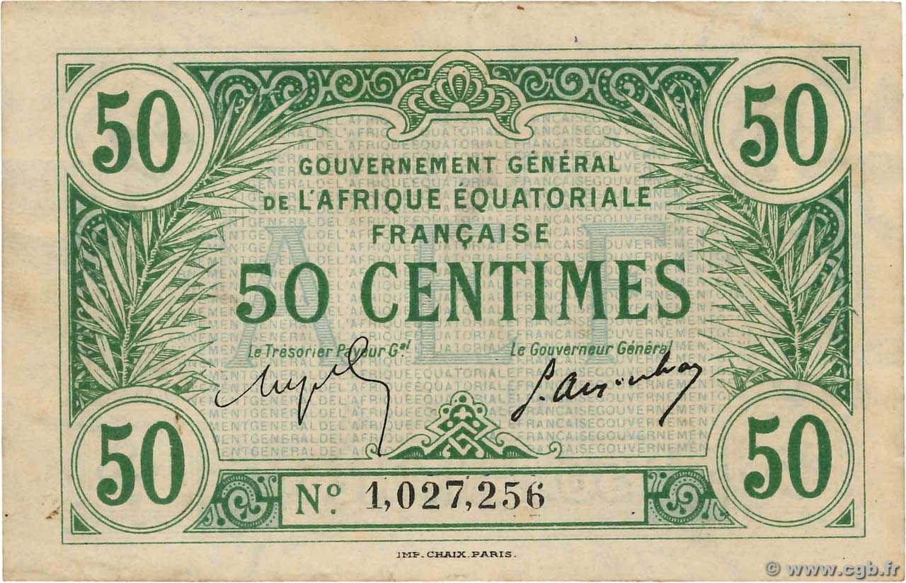50 Centimes AFRIQUE ÉQUATORIALE FRANÇAISE  1917 P.01b SUP
