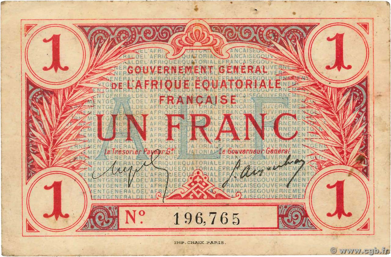 1 Franc FRENCH EQUATORIAL AFRICA  1917 P.02a VF