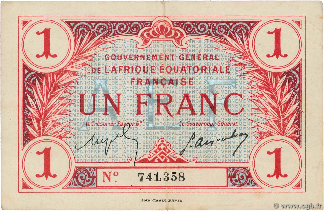 1 Franc AFRIQUE ÉQUATORIALE FRANÇAISE  1917 P.02a q.SPL