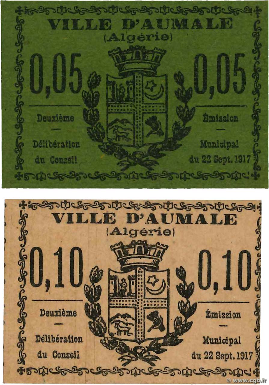 5 et 10 Centimes ARGELIA Aumale 1917 K.179 et 180 SC+