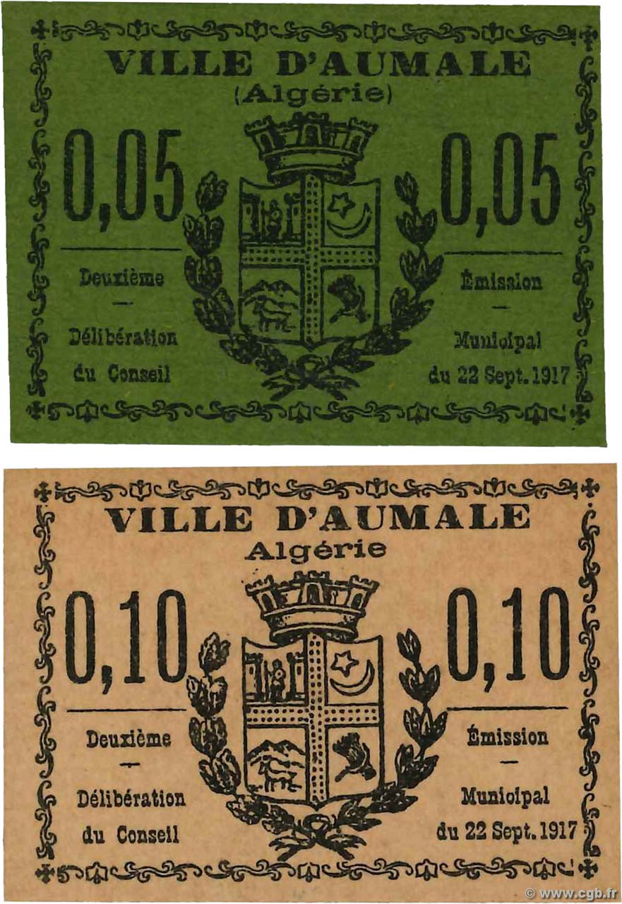 5 et 10 Centimes ALGERIEN Aumale 1917 K.179 et 180 fST+