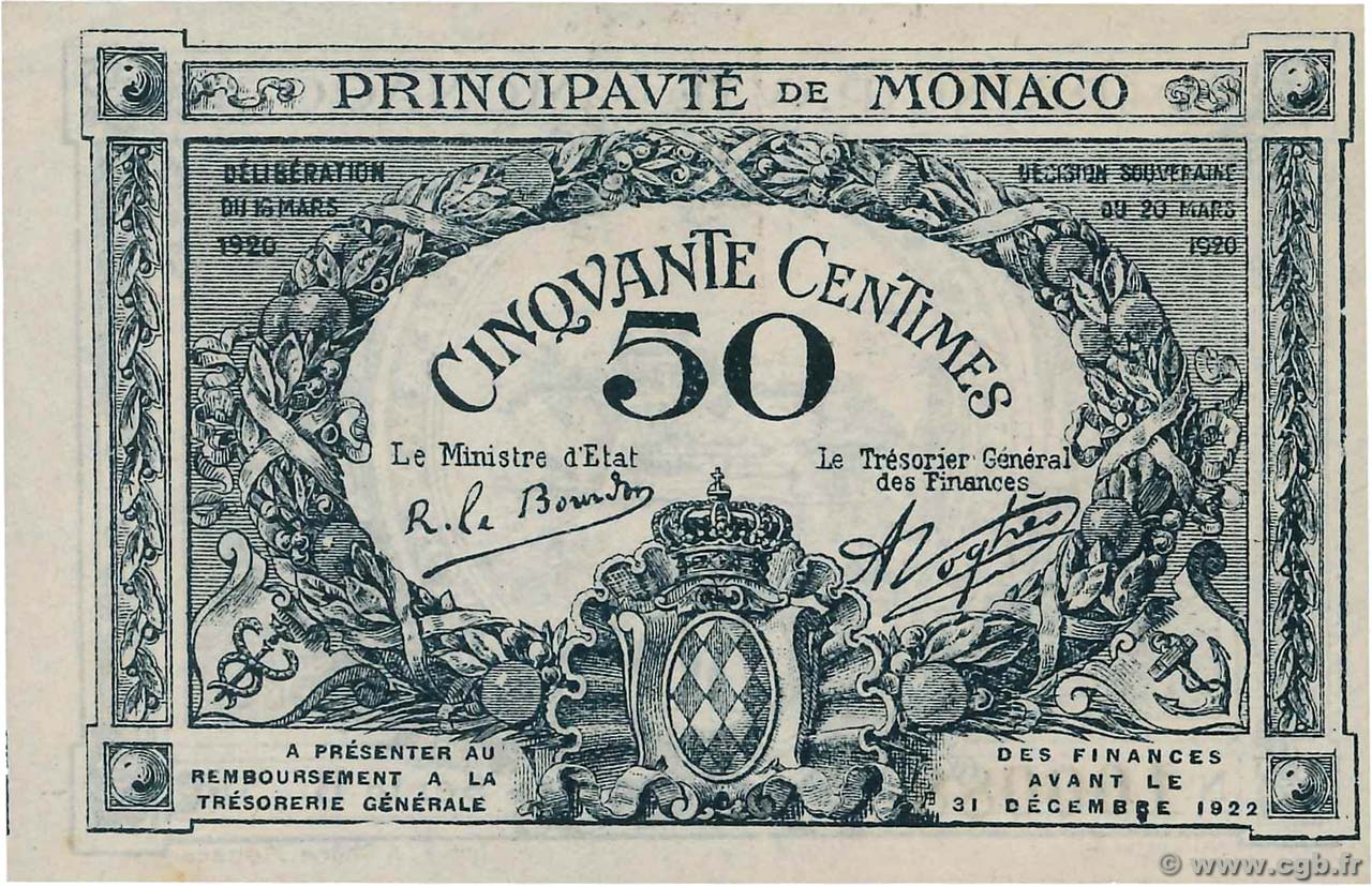50 Centimes MONACO  1920 P.03 pr.NEUF