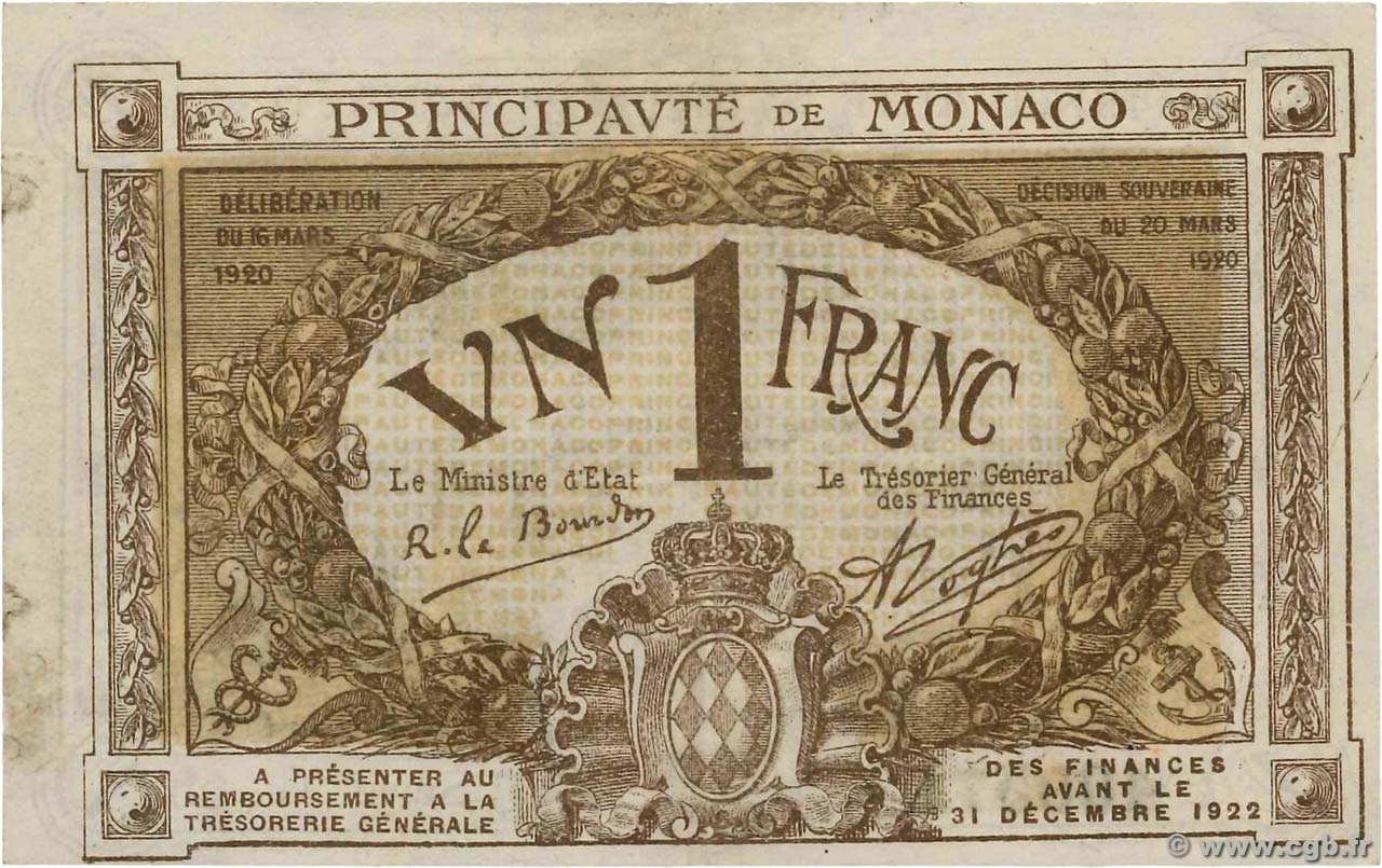 1 Franc MONACO  1920 P.04 SUP+