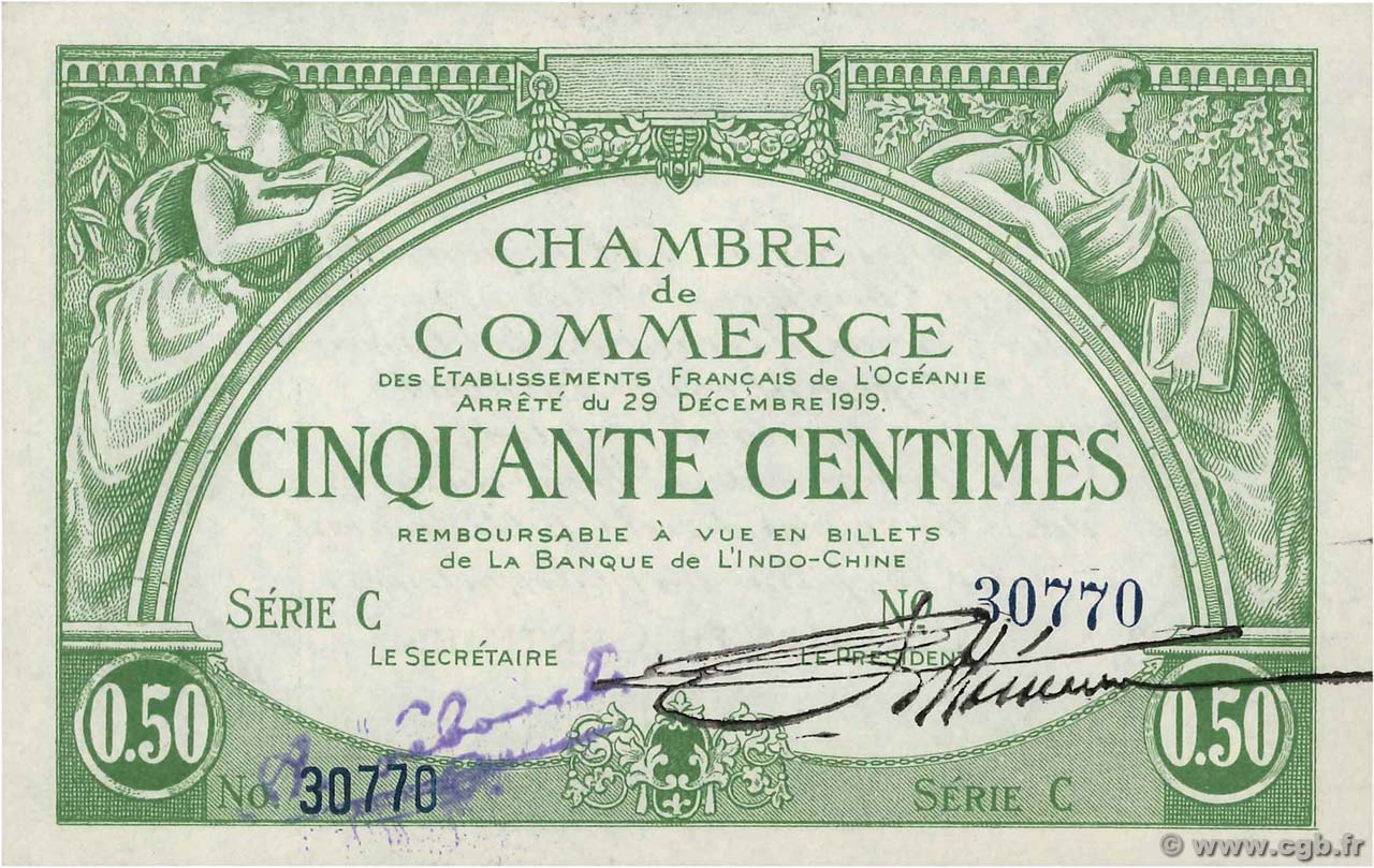 50 Centimes OCEANIA  1919 P.02a FDC