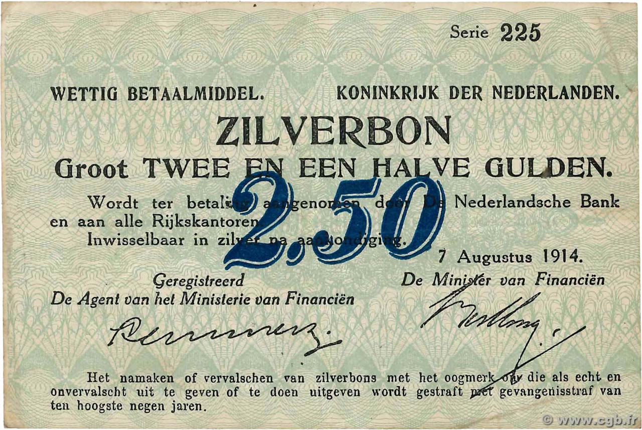 2,5 Gulden PAESI BASSI  1914 P.005a BB