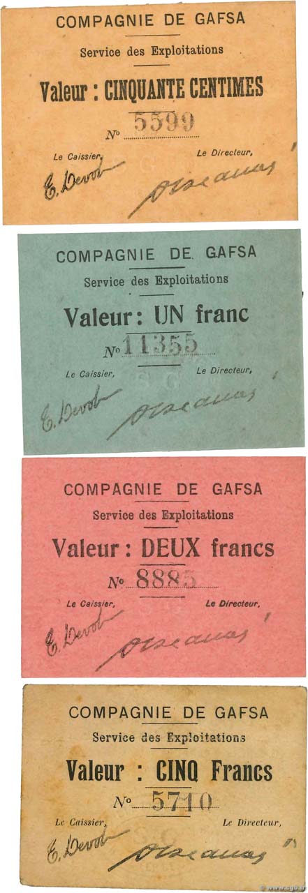 Série 50c, 1F, 2F, 5F TUNISIE  1915 K.487 à 490 NEUF