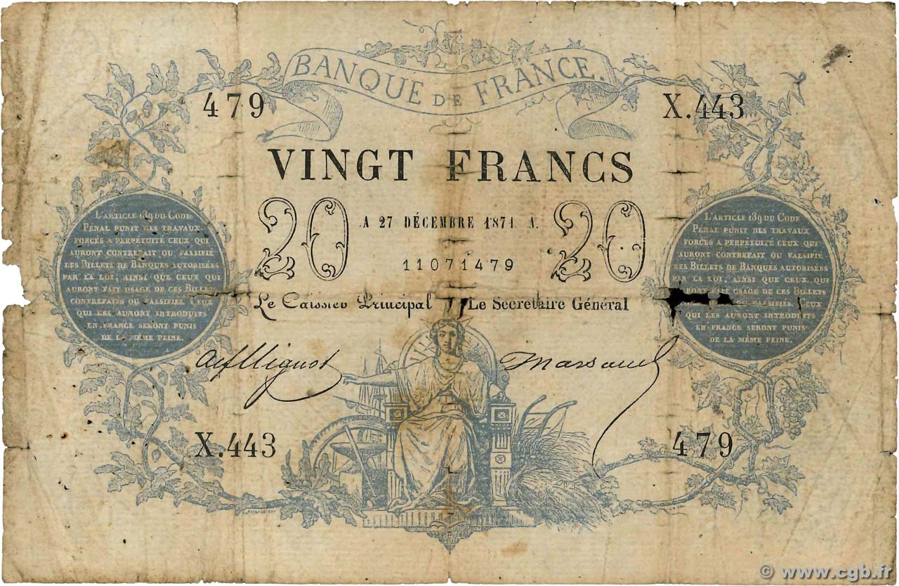 20 Francs type 1871 FRANCIA  1871 F.A46.02 MC