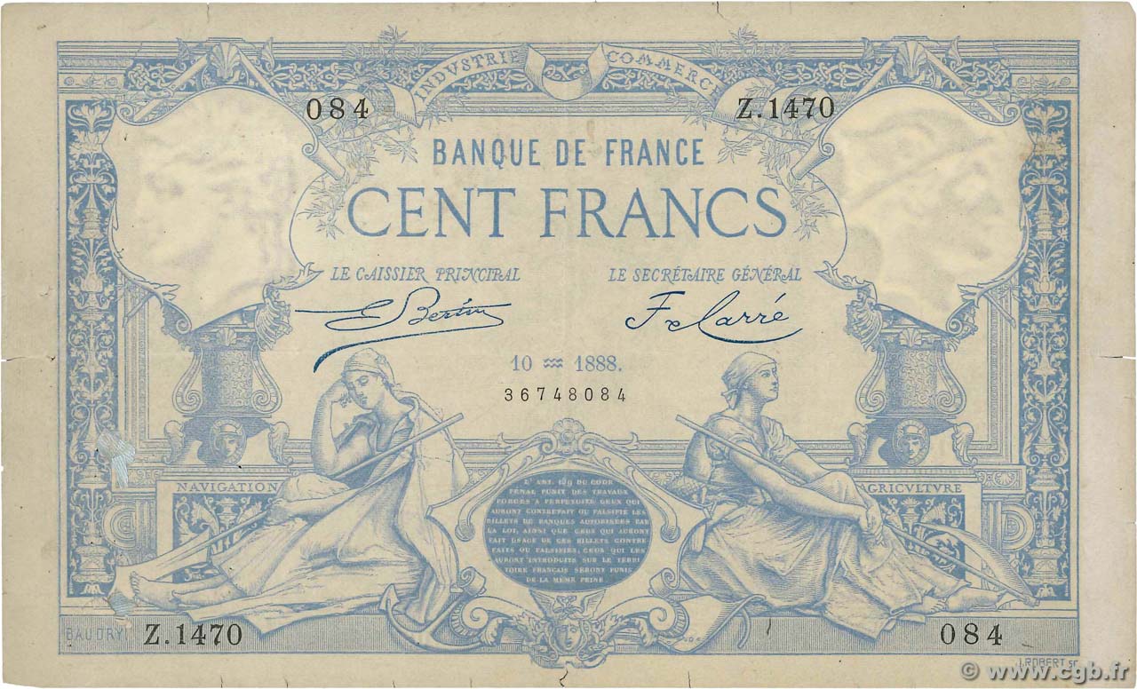 100 Francs type 1882 FRANCIA  1888 F.A48.08 q.BB