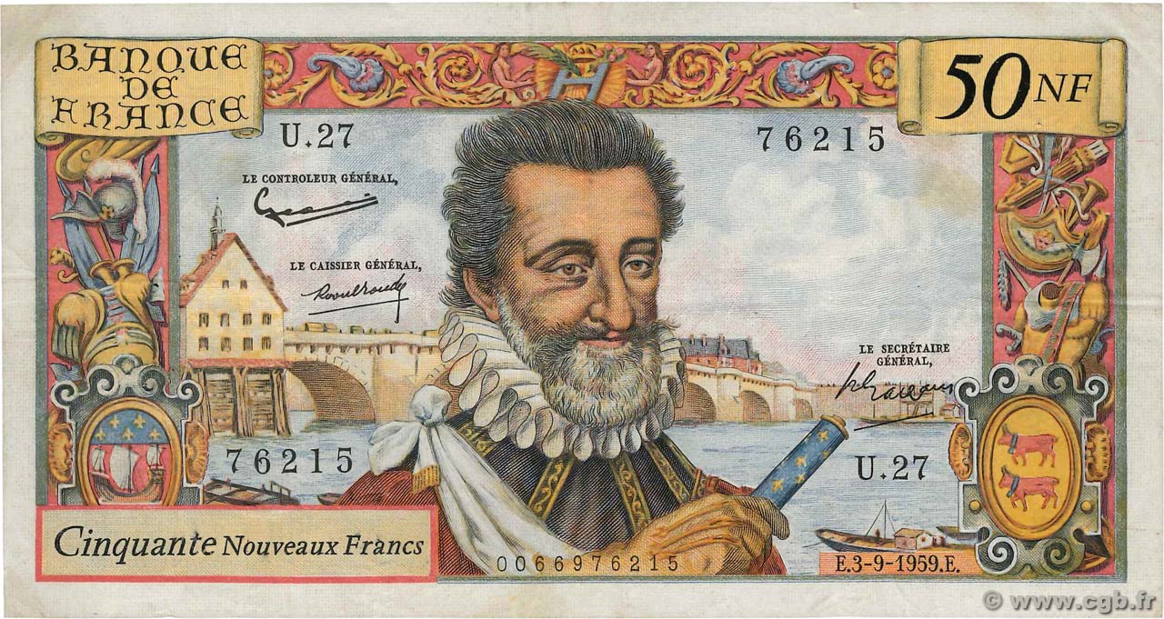 50 Nouveaux Francs HENRI IV FRANCE  1959 F.58.03 VF