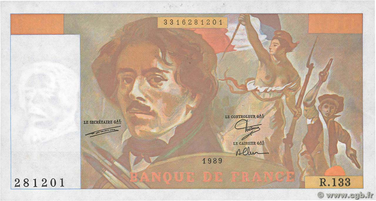 100 Francs DELACROIX modifié Fauté FRANCE  1989 F.69.13a AU