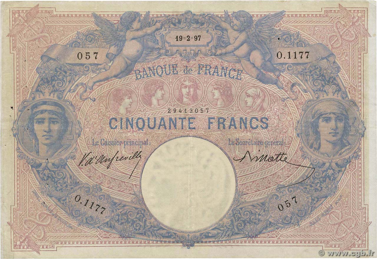 50 Francs BLEU ET ROSE FRANKREICH  1897 F.14.09 SS