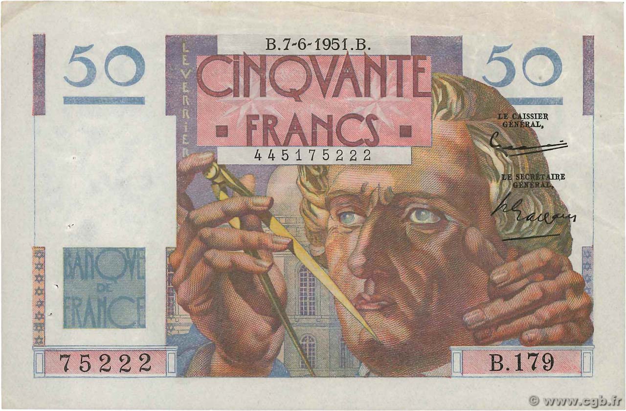 50 Francs LE VERRIER FRANCIA  1951 F.20.18 MBC